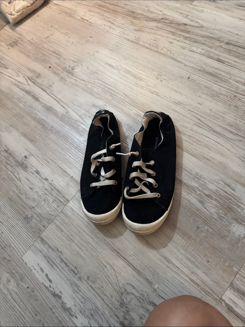 Womens Black Canvas Lace-Up Sneakers